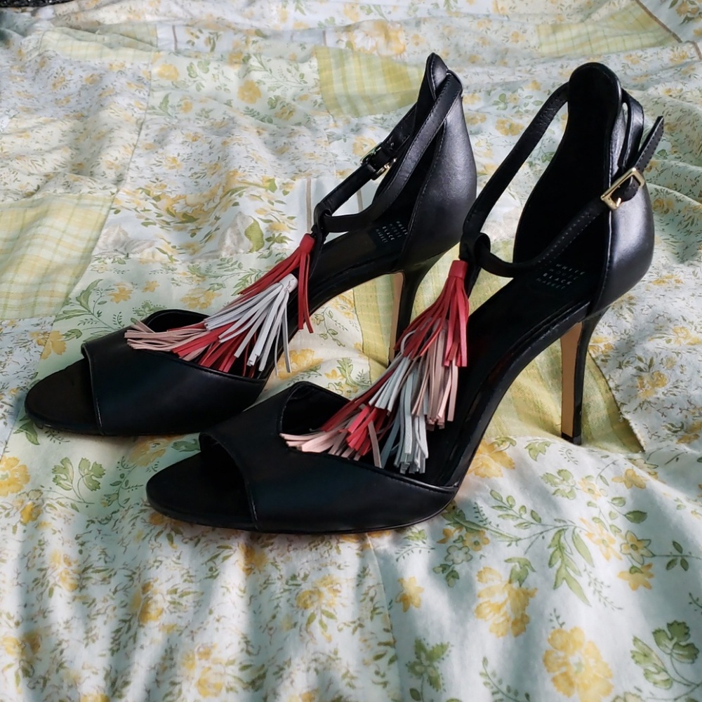 WHBM Pink Fringe Black Heels